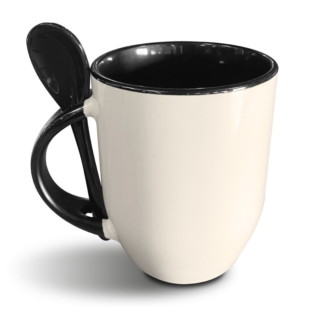 Taza Blanca De 11oz Con Interior, Asa Y Cuchara Negra Sublimarts - Miniatura 1