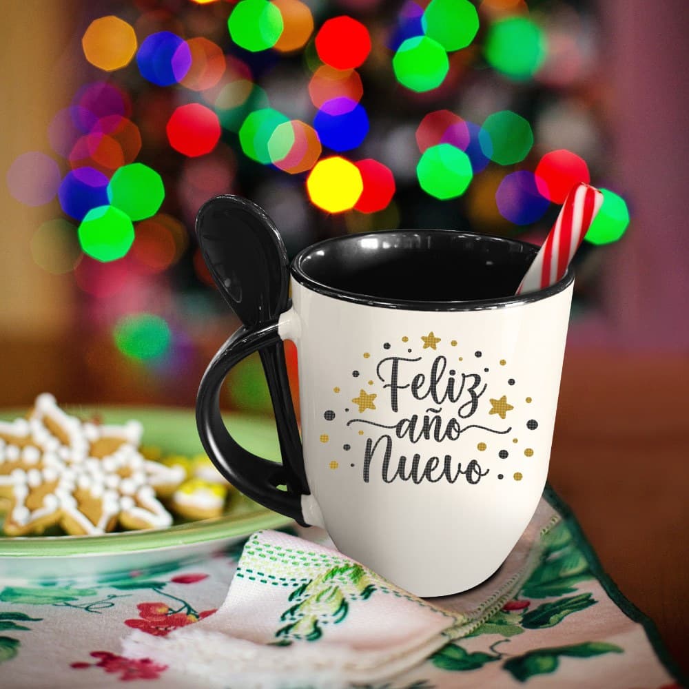 Taza Blanca De 11oz Con Interior, Asa Y Cuchara Negra Sublimarts - Miniatura 8