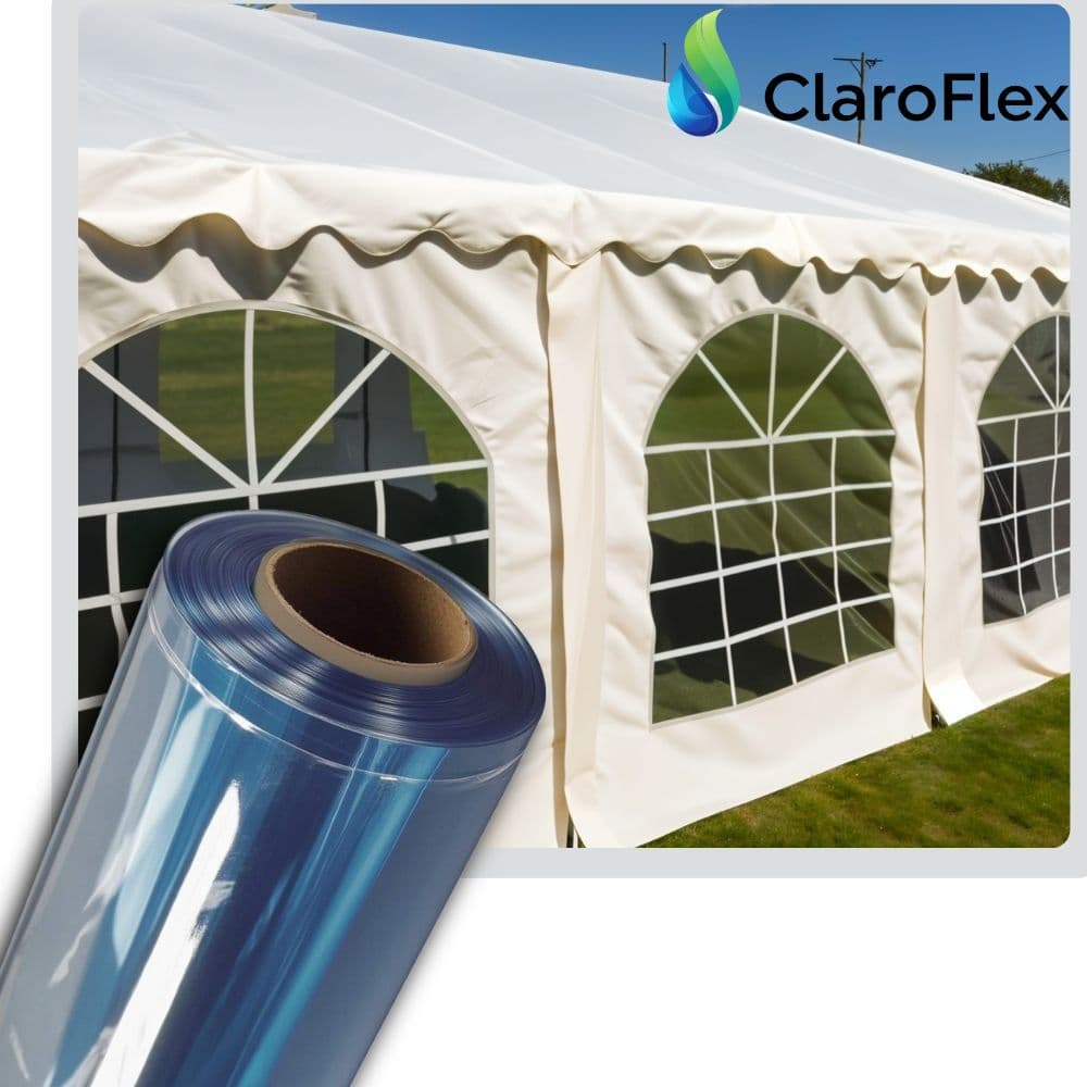 Lona de vinil transparente impermeable para exterior en negocios, toldos y carpas - Claroflex 